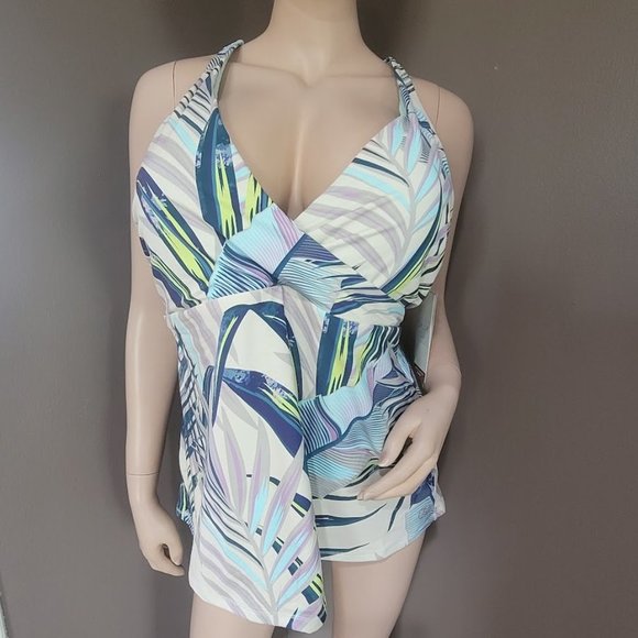 CALIA Wrap Front Tankini Top Plus Size - Picture 2 of 9
